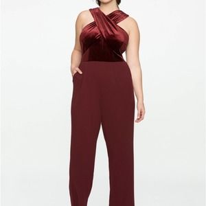 Eloquii Cross Front Jumpsuit Burgundy
